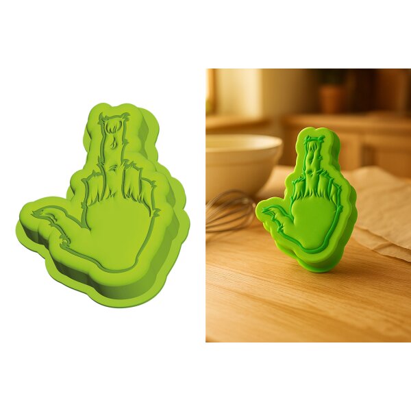 Backform Festtagsmuffel Mittelfinger 20x17 cm aus Silikon - Kuchenform Weihnachten, Kuchen backen, Weihnachtsplätzchen, Förmchen, Weihnachtsbäckerei
