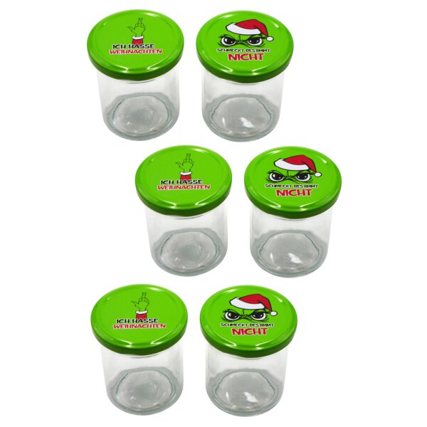 Einmachglas Muffel Weihnachten (6er Set) 200 ml mit Schraubverschluss - Ich hasse Weihnachten!, Schmeckt bestimmt nicht! - Vorratsglas, Einweckglas, Marmeladenglas