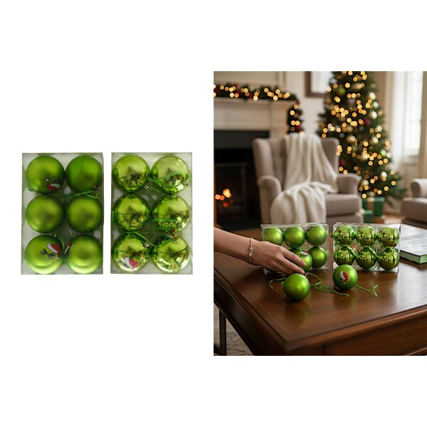 Baumkugel Set Muffel Weihnachten (12er Set) D:8 cm matt und glänzend grün -  Weihnachtskugel Festtagsmuffel , Baumschmuck, Christbaumkugel, Weihnachtsdeko