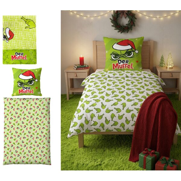 Microfaser Bettwäsche Muffel Mittelfinger Weihnachten 2-teilig (Kissen- und Bettdeckenbezug) - Polyester Bettbezug Festtagsmuffel, mit Reißverschluss