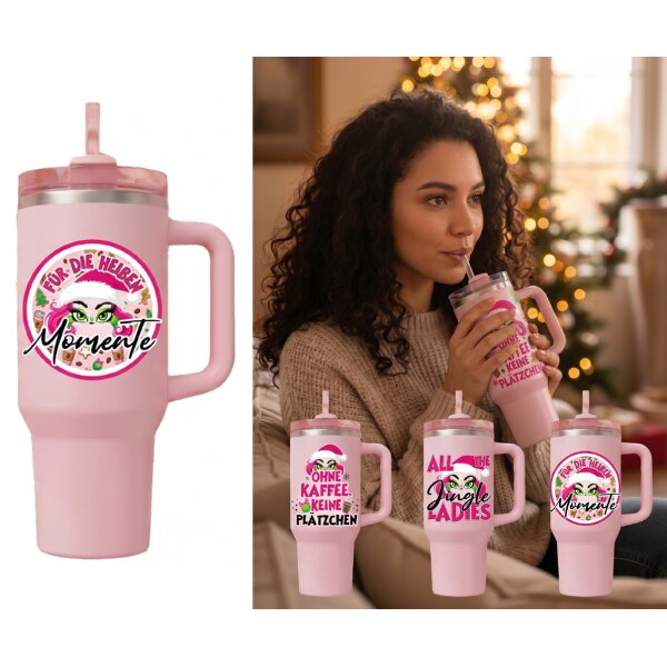 XXL Thermobecher X-Miss pink "Für die heißen Momente" mit Griff und Strohhalm 1200 ml - Isolierbecher, Trinkbecher Weihnachten, Trinkflasche, Kaffeebecher, Kaffeetasse