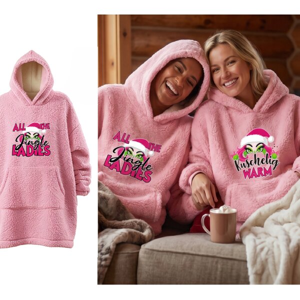 Hoodie Sweatshirt Decke X-Miss "All the Jingle Ladies" pink - Kuschelmantel Frauen Kuscheldecke Weihnachten
