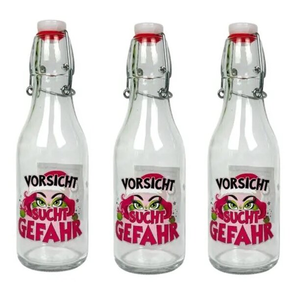 Glas Flasche X-Miss Weihnachten (3er Set) 250 ml mit Bügelverschluss - Vorsicht Suchtgefahr - Saftflasche, Eierlikör, Likörflasche