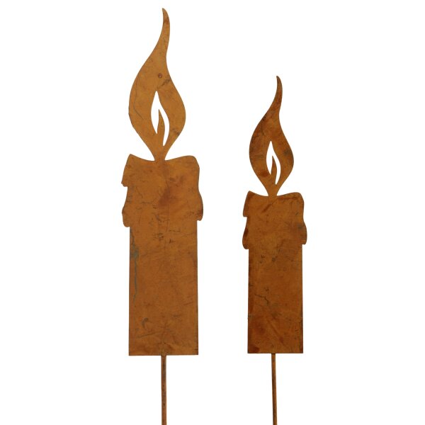 Gartenstecker Kerze mit Flamme, H:20-24 cm im Rost Design - Rostdeko, Blumenstecker Rost Flamme, Weihnachten Deko Garten, Advent