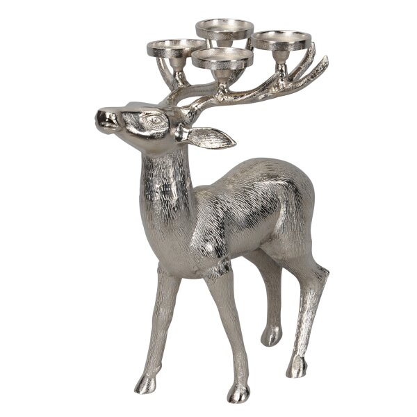 Hirsch mit 4 Kerzenhalter H:57 cm aus Aluminium silber - Adventskranz,  Weihnachten Deko, Adventsdeko Hirsche, Advent