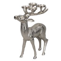 Hirsch mit 4 Kerzenhalter H:57 cm aus Aluminium silber -...