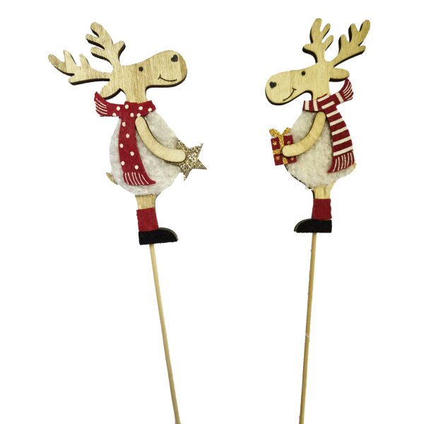Blumenstecker Rentier mit Schal (2er Set) - Weihnachtsdeko, Pflanzstecker, Blumen Deko Advent, Weihnachten