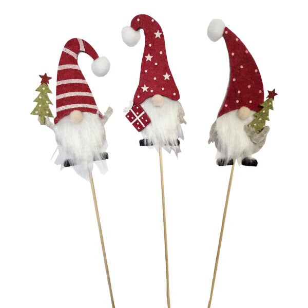 Blumenstecker Wichtel mit Tanne und Geschenk (3er Set) - Weihnachtsdeko, Pflanzstecker, Blumen Deko Advent, Weihnachten