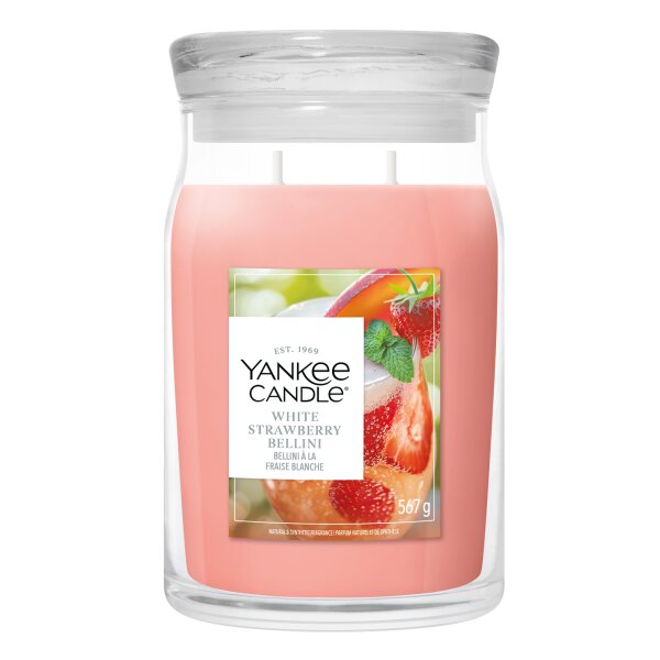 Yankee Candle Duftkerze im Glas (groß) WHITE STRAWBERRY BELLINI - Sommerkollektion - Signature Kerze mit Brenndauer bis zu 80 Stunden