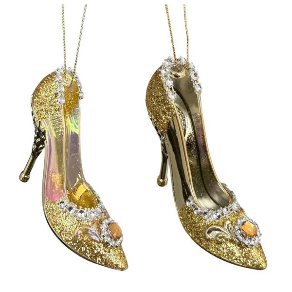 Baumschmuck Stöckelschuhe High Heels Pumps (2er Set) gold - Baumdeko für Frauen, Hängedeko Damenschuh, Weihnachtsdeko, Christbaumschmuck, Weihnachten