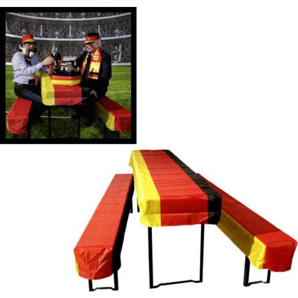 Bierzeltgarnitur Deutschland mit Tischdecke und Bierbank Auflage - Fussball Fanartikel, Biertischhusse, Biertischgarnitur, Bierbankauflage