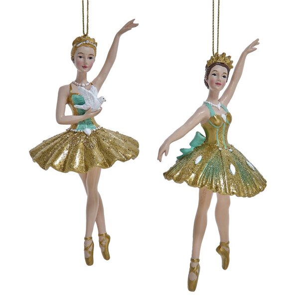 Baumschmuck Ballerina Ballett Tänzerin (2er Set) gold-aquamarinblau  - Ballett Weihnachtsdeko, Hängedeko, Christbaumschmuck, Weihnachten