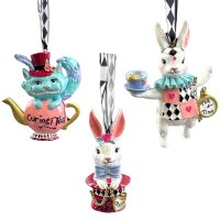 Baumschmuck Grinsekatze und weißes Kaninchen (3er...