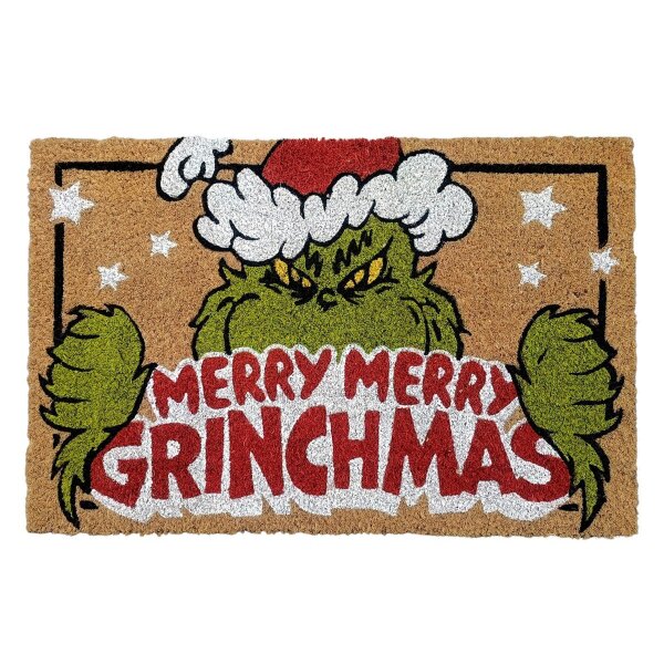 Kokos Fussmatte Grinch "Merry merry Grinchmas" 40x60 cm, innen & außen - Haustür-Matte Weihnachten, Türmatte, Schmutzfangmatte
