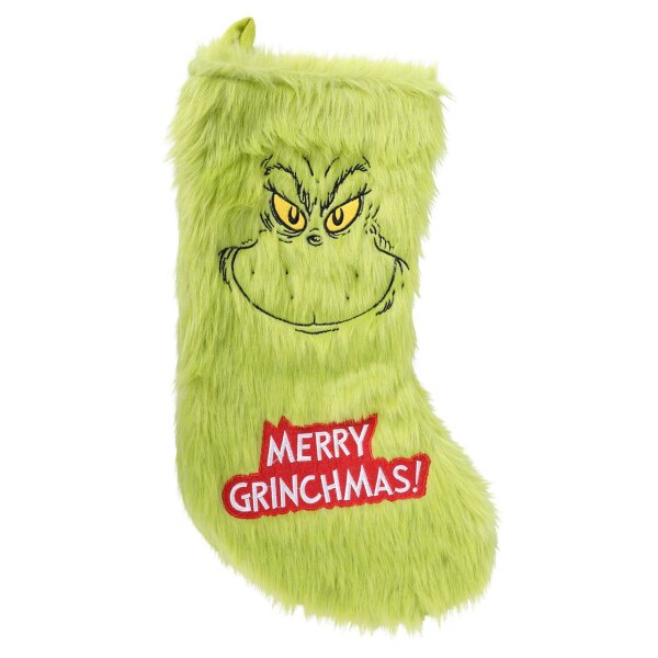 Weihnachtsstrumpf  Grinch "Merry Grinchmas" H:44 cm - Nikolausstrumpf, Weihnachtssocke, Hängedeko Nikolaus, Weihnachtsdeko, Weihnachten
