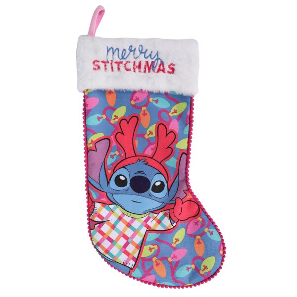 Disney Weihnachtsstrumpf Stitch "Merry Stitchmas" H:44 cm - Nikolausstrumpf, Weihnachtssocke, Hängedeko Nikolaus, Weihnachtsdeko, Weihnachten