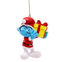 Baumschmuck Weihnachtsmann Schlumpf mit Geschenk -...