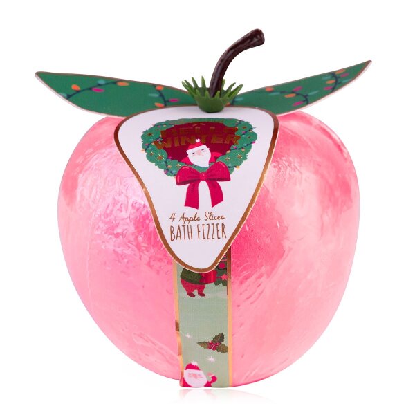 Badefizzer Apfel "Hello Winter" (4 Fizzer im Apfel als "Apfelstücke") rosa - Sprudelbad, Wellness Geschenkset, Bade Fizzer, Wichtelgeschenk, Badekugel, Badebombe
