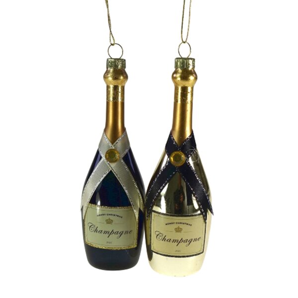 Baumschmuck Champagner Flasche (2er Set) aus Glas -...