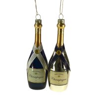 Baumschmuck Champagner Flasche (2er Set) aus Glas -...