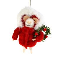 Filzhänger Winter Maus mit Adventskranz, rot - Baumschmuck Filzmaus, Hängedeko Mäuse, Weihnachtsdeko, Christbaumschmuck, Weihnachten