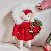 Filzhänger Winter Maus mit Adventskranz, rot - Baumschmuck Filzmaus, Hängedeko Mäuse, Weihnachtsdeko, Christbaumschmuck, Weihnachten