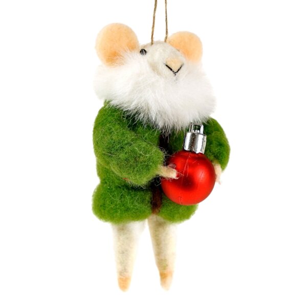 Filzhänger Maus mit Bart und Christbaumkugel - Baumschmuck Filzmaus, Hängedeko Mäuse, Weihnachtsdeko, Christbaumschmuck, Weihnachten