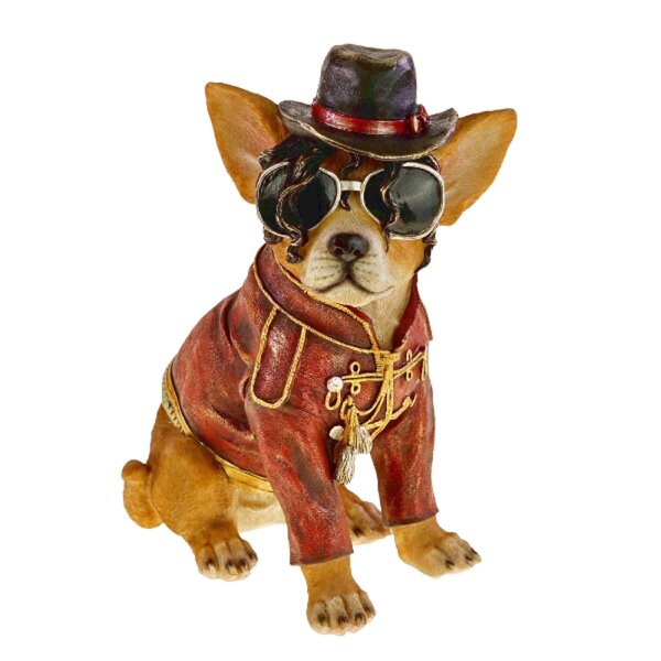 Spardose Hund Jack mit Hut und Sonnenbrille H:31,5 cm aus Polyresin - Coole Dekofigur, Sparbüchse, Geldbüchse, Geldgeschenk
