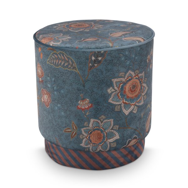 Sitzhocker Pouf Mumbai Morning 40x45 cm blau - Schminktisch Hocker, Polsterhocker rund, Ankleidehocker, Fußhocker, Geschenkidee