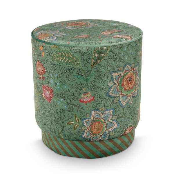 Sitzhocker Pouf Mumbai Morning 40x45 cm grün - Schminktisch Hocker, Polsterhocker rund, Ankleidehocker, Fußhocker, Geschenkidee
