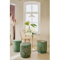 Sitzhocker Pouf Mumbai Morning 40x45 cm grün - Schminktisch Hocker, Polsterhocker rund, Ankleidehocker, Fußhocker, Geschenkidee