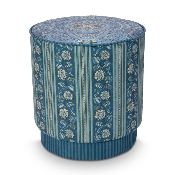 Sitzhocker Pouf Rosa Rani 40x45 cm blau - Schminktisch Hocker, Polsterhocker rund, Ankleidehocker, Fußhocker, Geschenkidee