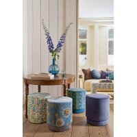 Sitzhocker Pouf Rosa Rani 40x45 cm blau - Schminktisch Hocker, Polsterhocker rund, Ankleidehocker, Fußhocker, Geschenkidee