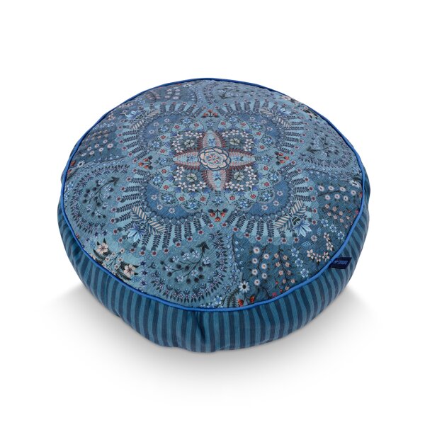 Pip Studio Sofakissen Kissen Alfombra rund 40x10 cm blau - Dekokissen Orientalischer Stil, Couchkissen Wohnzimmer, Bodenkissen, Geschenkidee