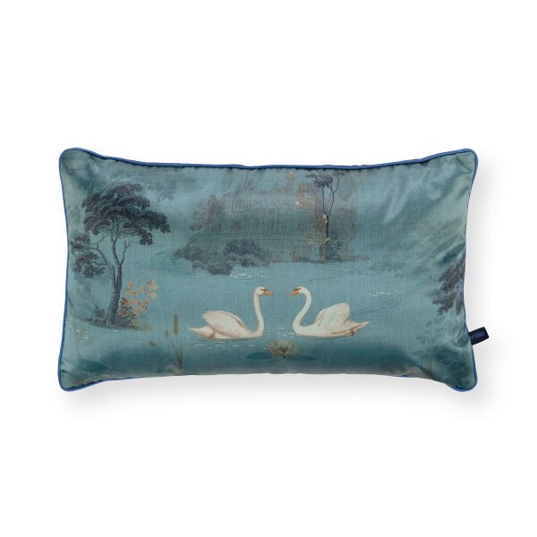 Pip Studio Sofakissen Kissen Darjeeling Days 55x33 cm blau - Seenlandschaft mit Schwan - Dekokissen, Couchkissen Wohnzimmer, Geschenkidee