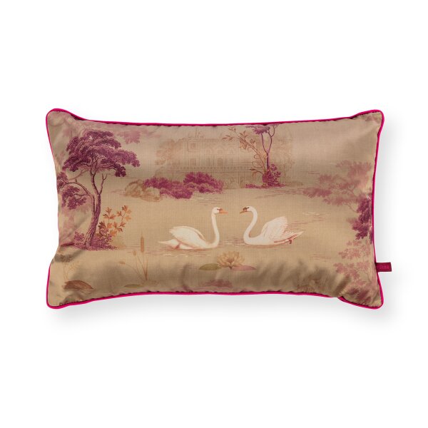 Sofakissen Kissen Darjeeling Days 55x33 cm pink - Seenlandschaft mit Schwan - Dekokissen, Couchkissen Wohnzimmer, Geschenkidee