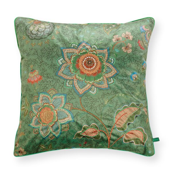 Pip Studio Sofakissen Kissen Mumbai Morning 60x60 cm grün - Dekokissen mit floralem Muster, Orientalischer Stil, Couchkissen Wohnzimmer, Geschenkidee