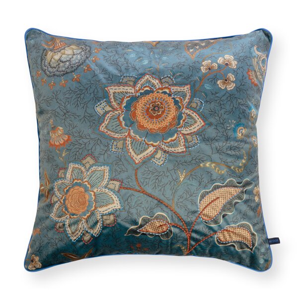 Sofakissen Kissen Mumbai Morning 60x60 cm blau - Dekokissen mit floralem Muster, Orientalischer Stil, Couchkissen Wohnzimmer, Geschenkidee