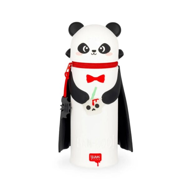Legami 2-in-1 Mäppchen  PANDA VAMPIR "Bam-Boo" aus Silikon - Kawaii Federmäppchen Halloween, Tisch Stiftehalter, Federtasche