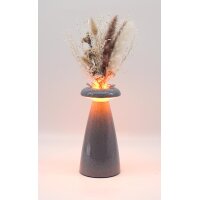 Tischleuchte 3in1 NOVA – Tischlampe mit Vase & Raumduft, dimmbar, Akku, grau gesprenkelt, H:21 cm - Tischlampe, Moderner Deko Stil