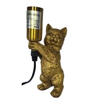 Tischleuchte Lampe Katze stehend H:18 cm antik gold...