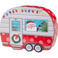Gebäckdose Keksdose Pick-up & Wohnwagen mit Santa (2er Set) - Geschenkdose Camper Weihnachten, Plätzchendose Camping, Blechdose, Vorratsdose für Kekse