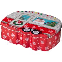 Gebäckdose Keksdose Pick-up & Wohnwagen mit Santa (2er Set) - Geschenkdose Camper Weihnachten, Plätzchendose Camping, Blechdose, Vorratsdose für Kekse