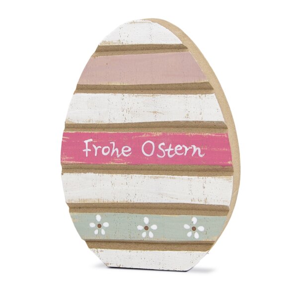 Dekofigur Osterei Vintage "Frohe Ostern" H:13 cm aus Holz - Frühlingsdeko, Aufsteller Deko Ostereier, Osterdeko, Tischdeko