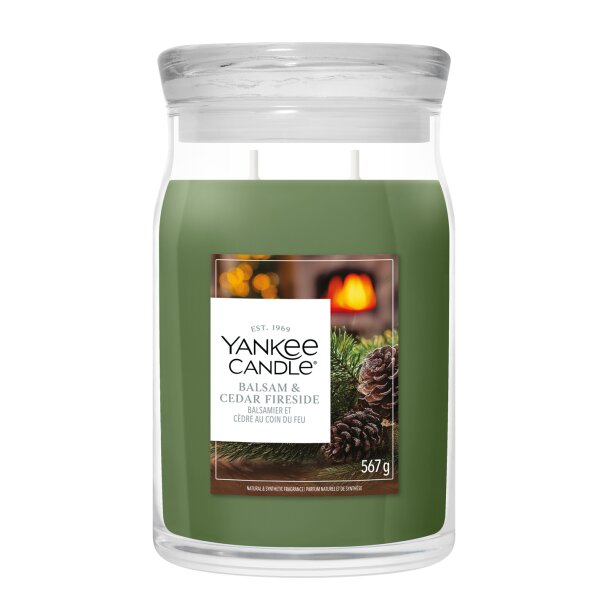 Yankee Candle Duftkerze im Glas (groß) BALSAM & CEDAR FIRESIDE - Winterkollektion - Signature Kerze mit Brenndauer bis zu 80 Stunden
