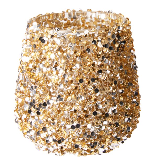Teelichthalter Glas mit Perlen bestückt H:8,5 cm gold glänzend - Kerzenständer, Kerzenhalter, Tischdeko Advent, Deko Weihnachten, festliche Dekoration