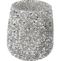 Teelichthalter Glas mit Perlen bestückt H:11 cm...