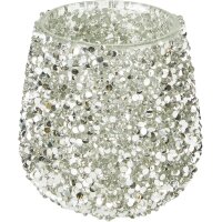 Teelichthalter Glas mit Perlen bestückt H:8,5 cm...