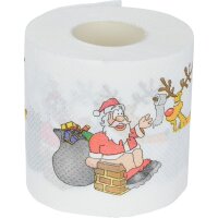 Toilettenpapier Weihnachten (4 Rollen) - Weihnachtsmann Santa, Rentier, Kackhaufen - Klopapier mit Weihnachtsmotiven