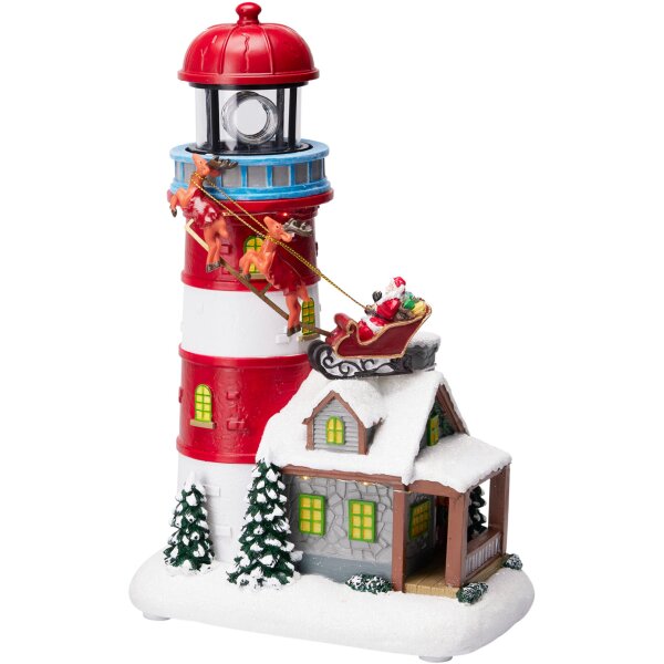 Nostalgie Spieluhr Leuchtturm mit Santa, Bewegung und...